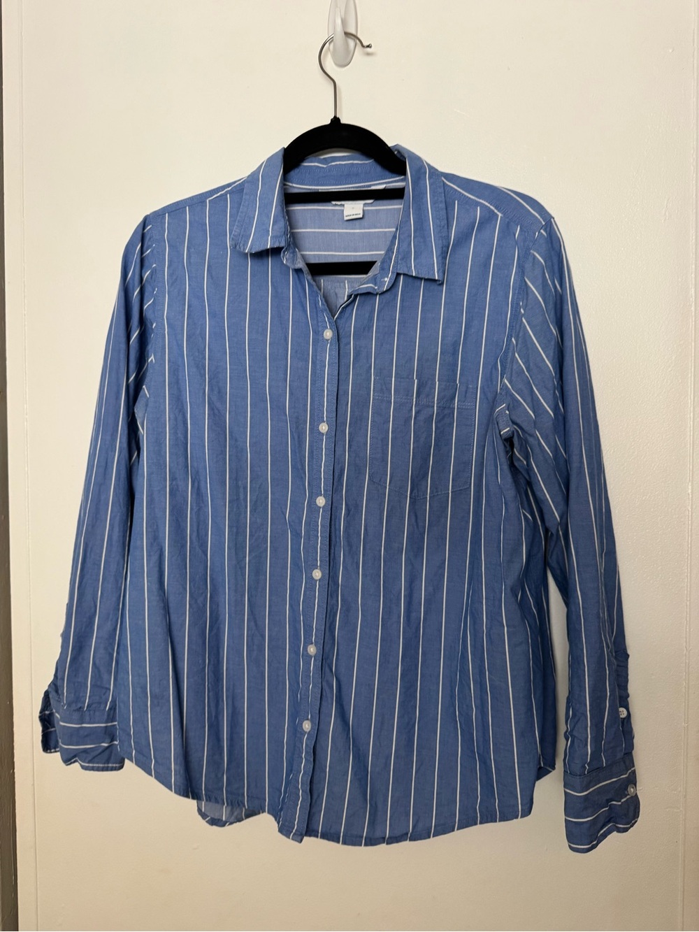 Old Navy Blue and White Vertical-Stripe Button-Down Shirt